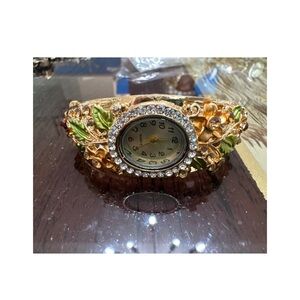Floral Gold and Green Bracelet Watch NWOT
